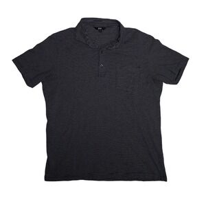 Uniqlo Polo Shirt Men's Micro-Stripe Dark Navy Knit Short Sleeve XL